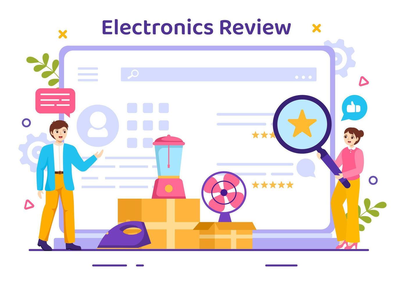 Electronics Review Vector Illustration with Customer Rating Quality of Service or Application and Provide Feedback in Flat Cartoon Background