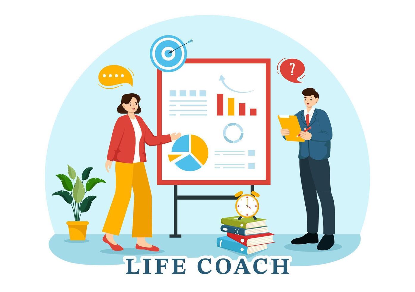 Life Coach Vector Illustration for Consultation, Education, Motivation, Mentoring Perspective and Self Coaching in Business Flat Cartoon Background