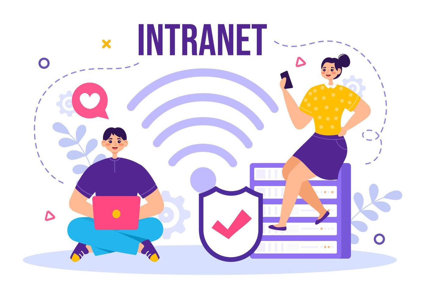 Intranet Internet Network Connection Technology Vector Illustration to Share Confidential Company Information and Website in Flat Cartoon Background