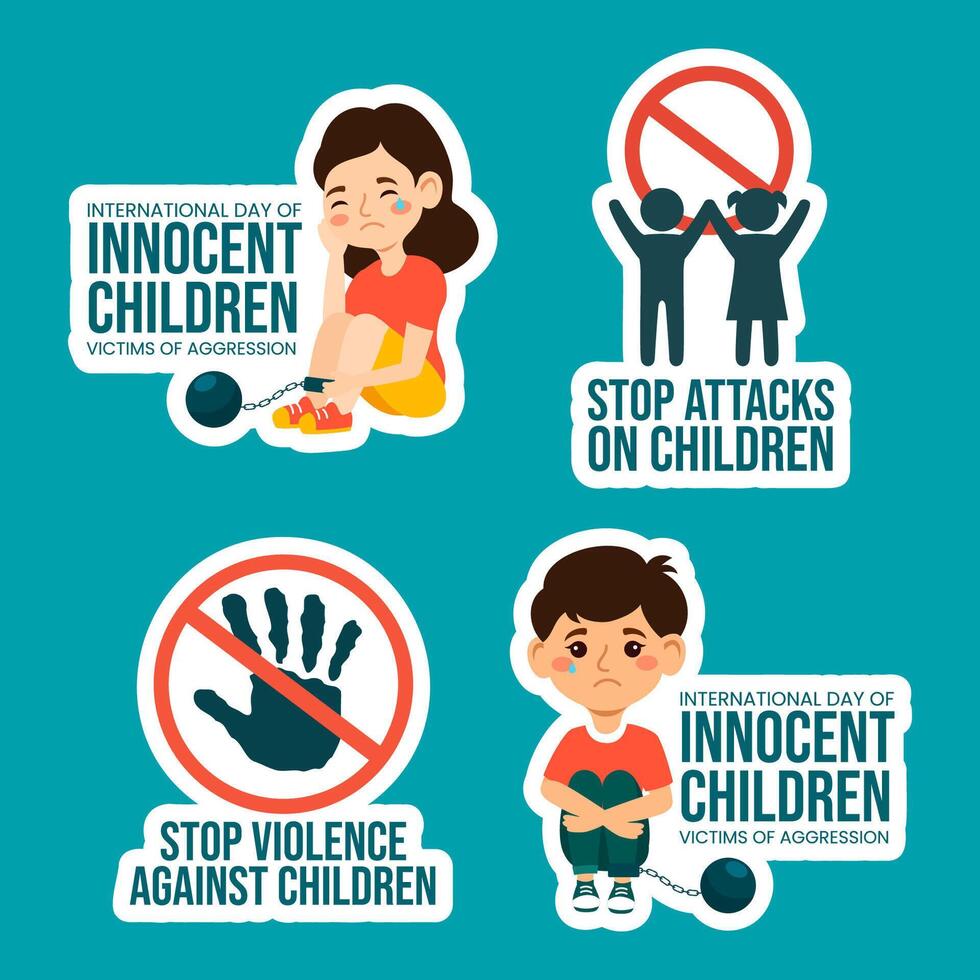 Innocent Children Victims of Aggression Label Cartoon Hand Drawn Templates Background Illustration vector