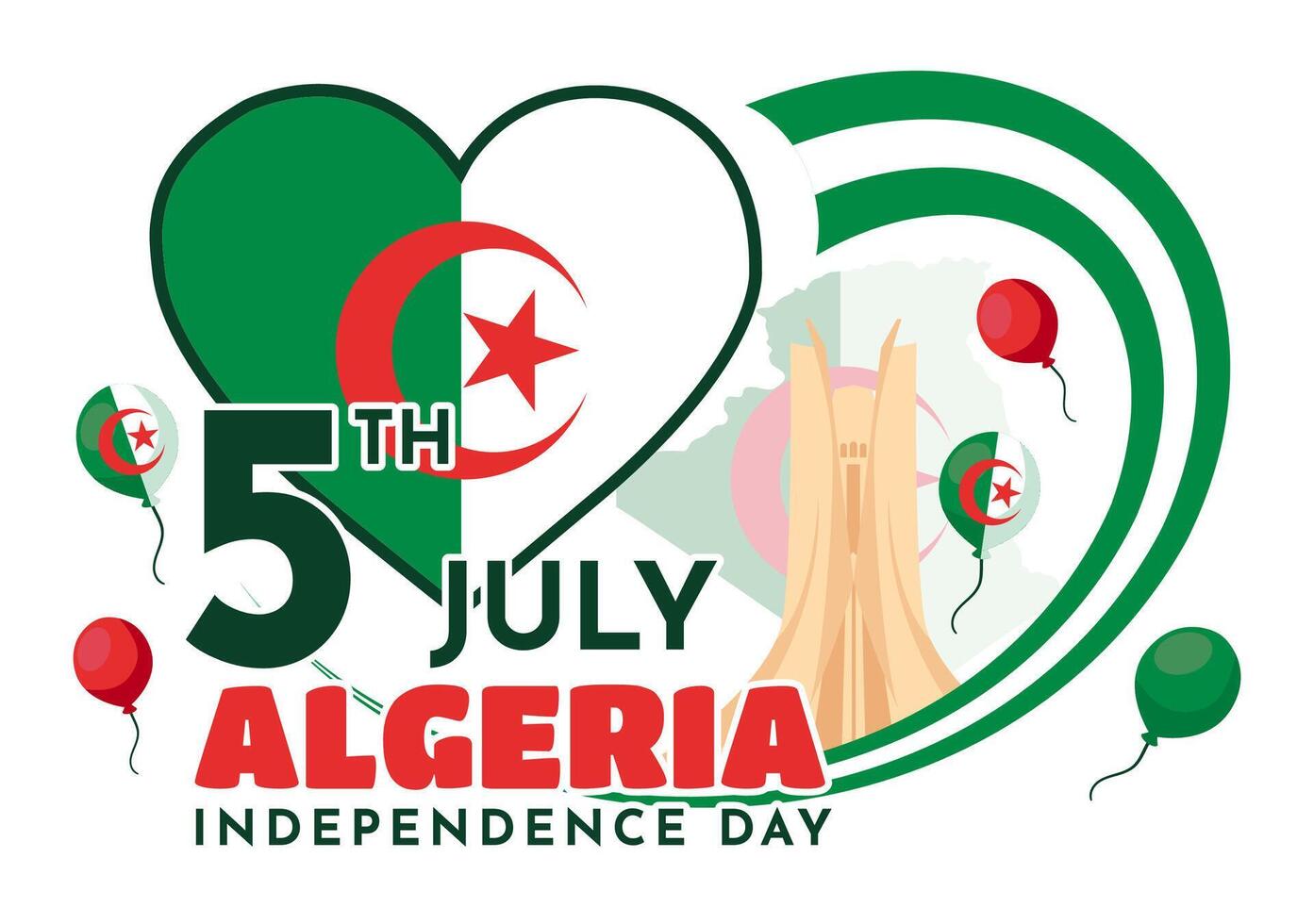 contento Argelia independencia día vector ilustración con ondulación bandera y mapa en nacional fiesta plano dibujos animados antecedentes diseño