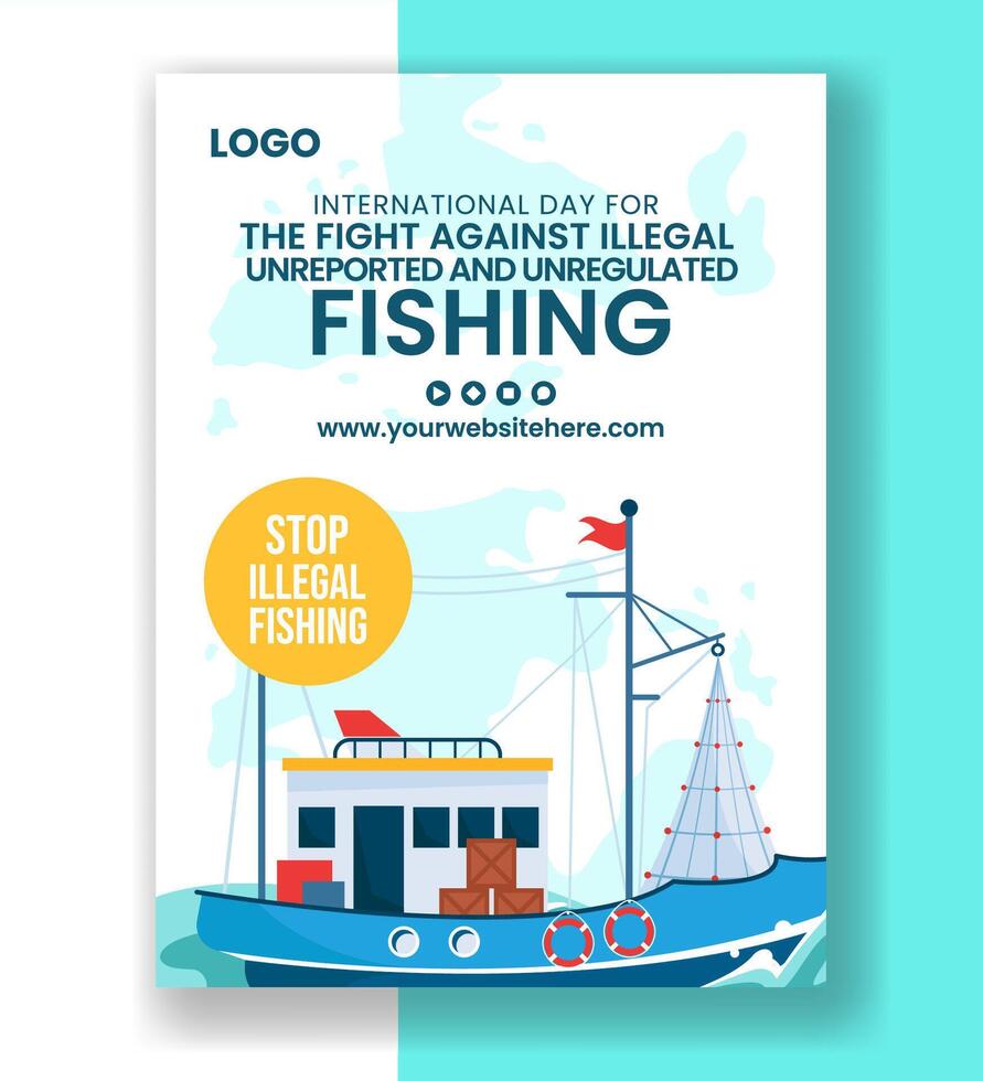 Illegal Against Fishing Vertical Poster Flat Cartoon Hand Drawn Templates Background Illustration vector