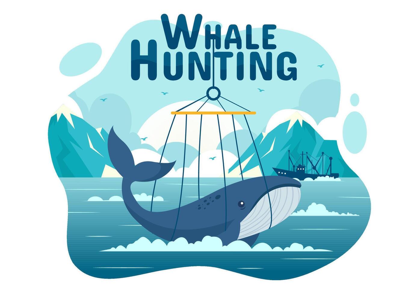 Whale Hunting Vector Illustration with the Activity of Hunting Whales to Obtain Products that Humans can use by Illegally in Flat Cartoon Background