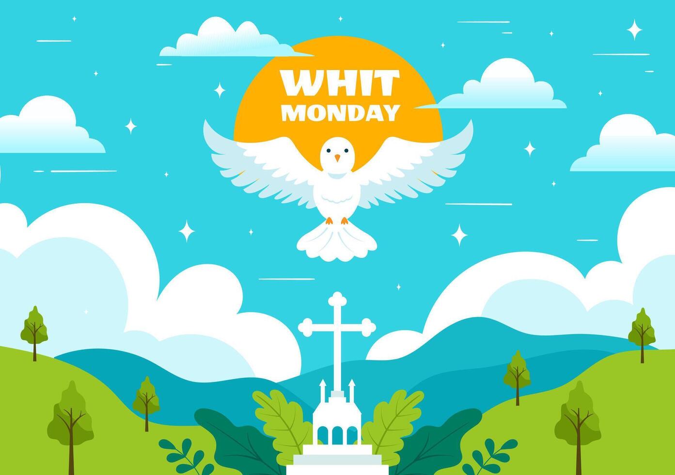 pizca lunes vector ilustración con un Paloma o paloma para cristiano comunidad fiesta de el santo espíritu en plano dibujos animados antecedentes diseño