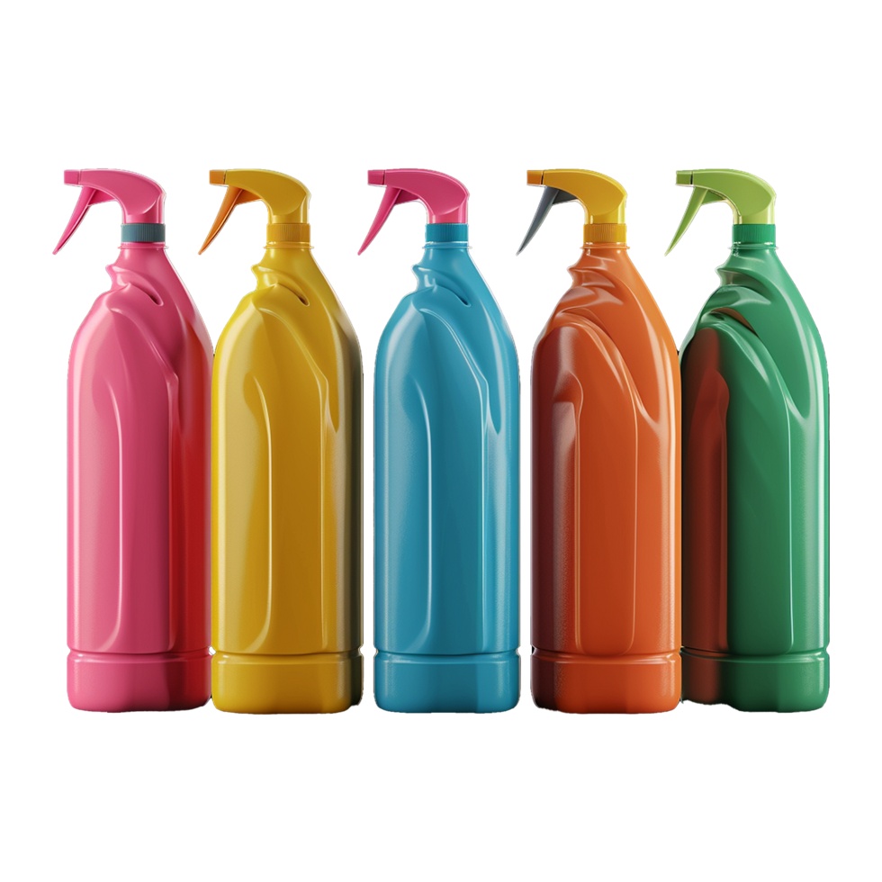 AI generated Plastic bottle liquid detergents various colors isolated on transparent background png