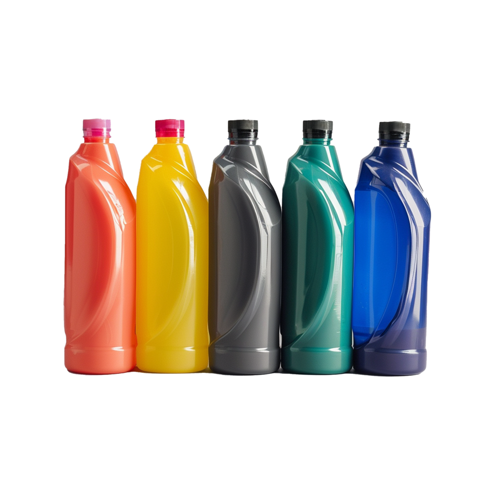 AI generated Plastic bottle liquid detergents various colors isolated on transparent background png