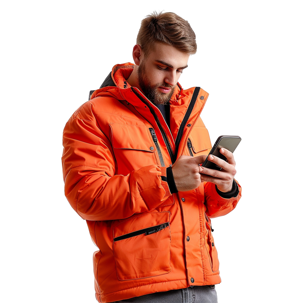 AI generated Man with orange jacket isolated on transparent background png