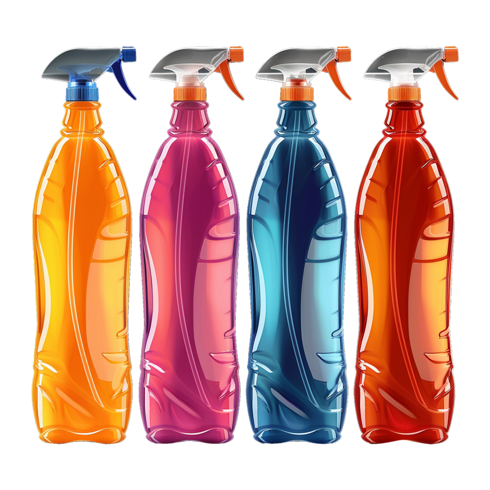 AI generated Plastic bottle liquid detergents various colors isolated on transparent background png