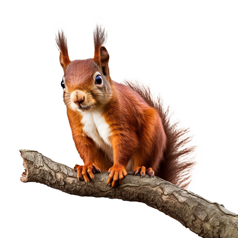 AI generated Squirrel on branch isolated on transparent background png