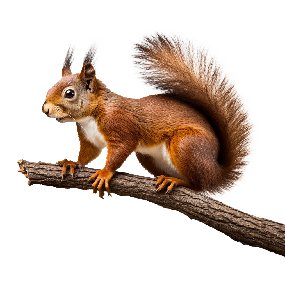 AI generated Squirrel on branch isolated on transparent background png