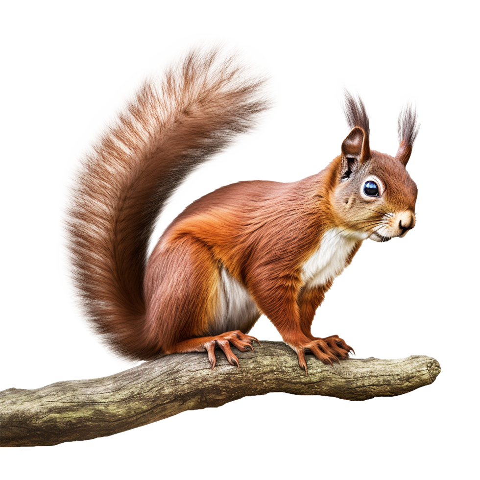 AI generated Squirrel on branch isolated on transparent background png