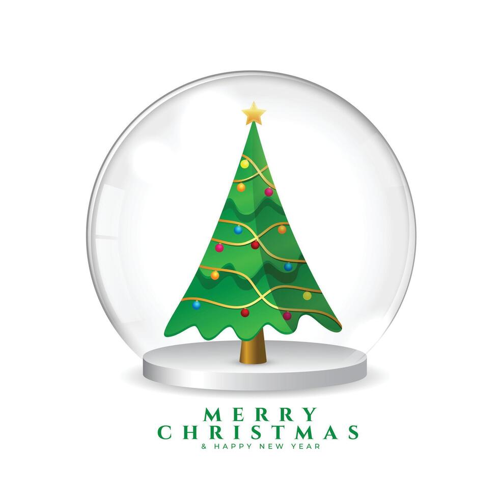 3d podium stand and xmas tree merry christmas greeting background vector