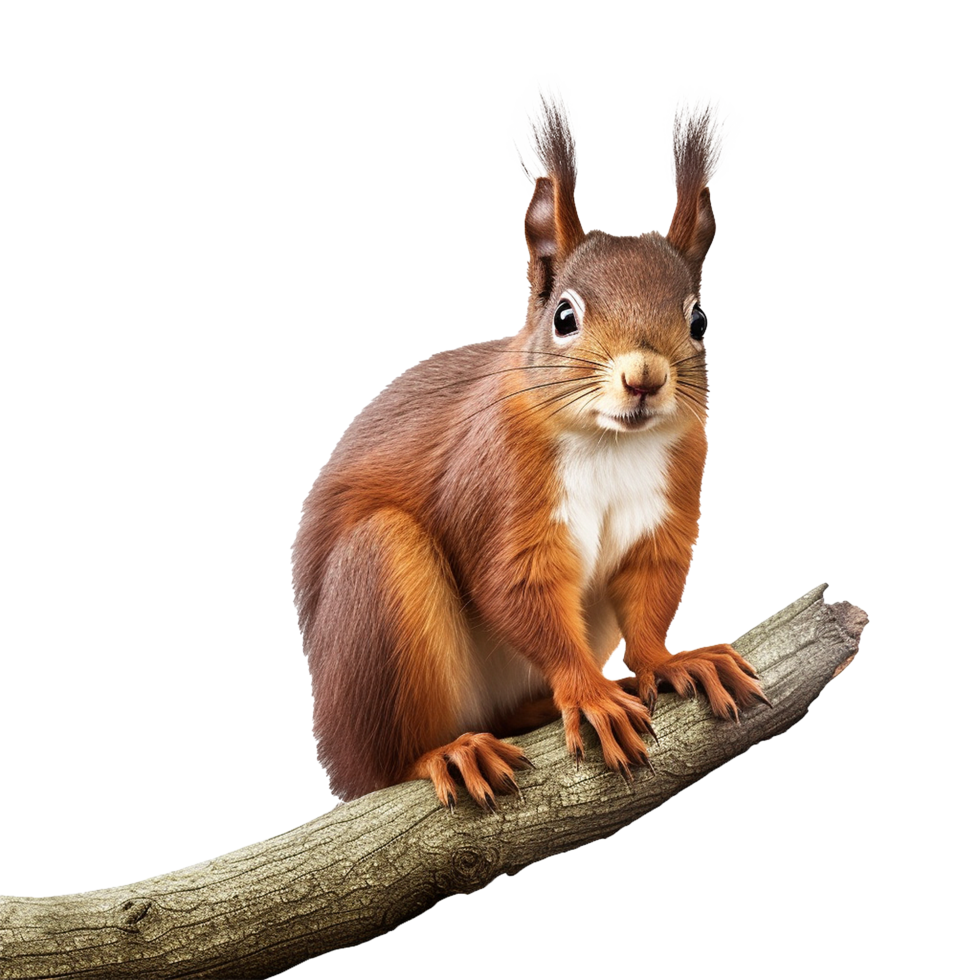 AI generated Squirrel on branch isolated on transparent background png