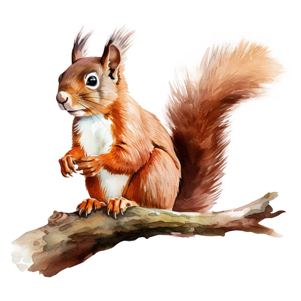 AI generated Squirrel on branch isolated on transparent background png