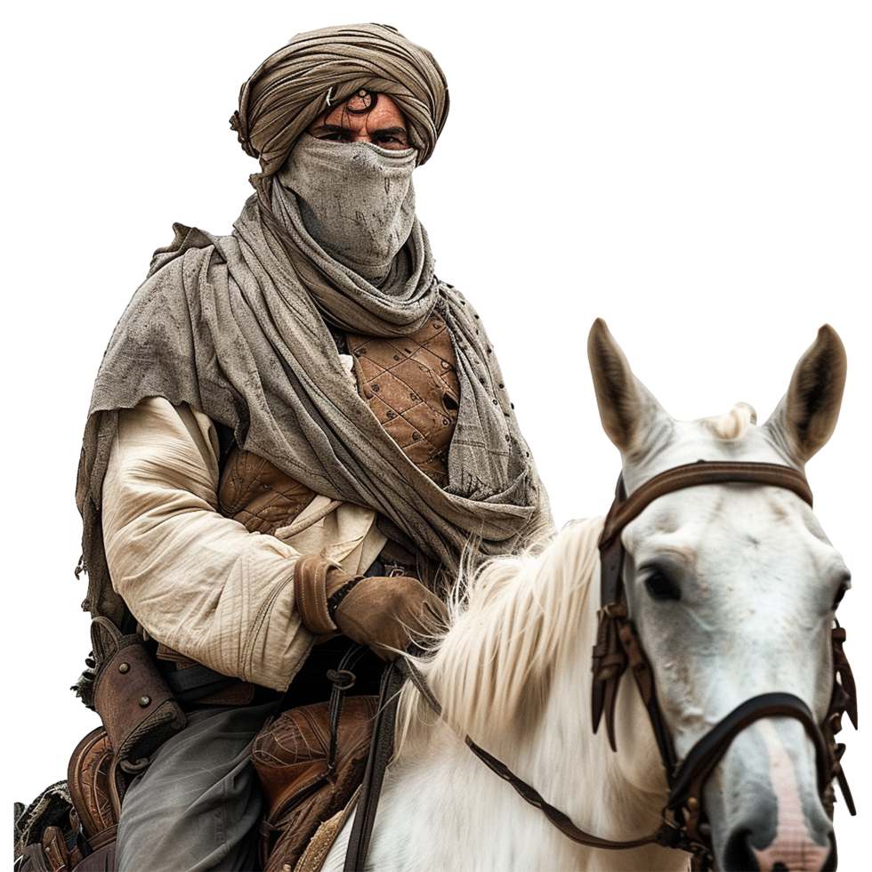 AI generated Islamic soldier horse rider isolated on transparent background png