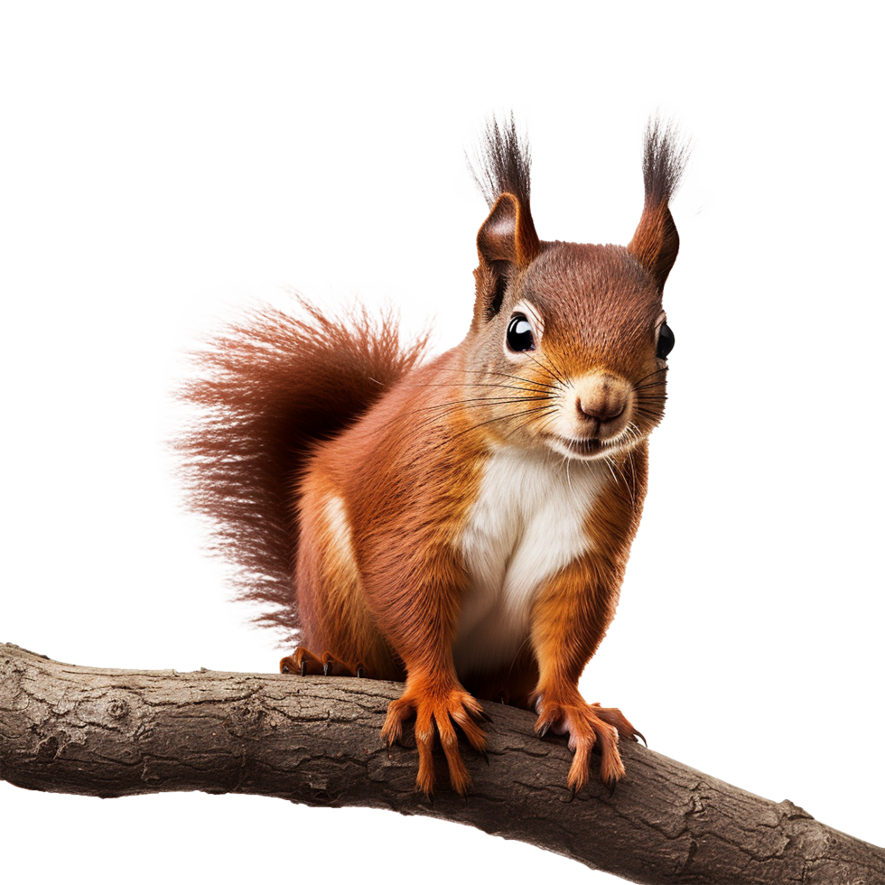 AI generated Squirrel on branch isolated on transparent background png