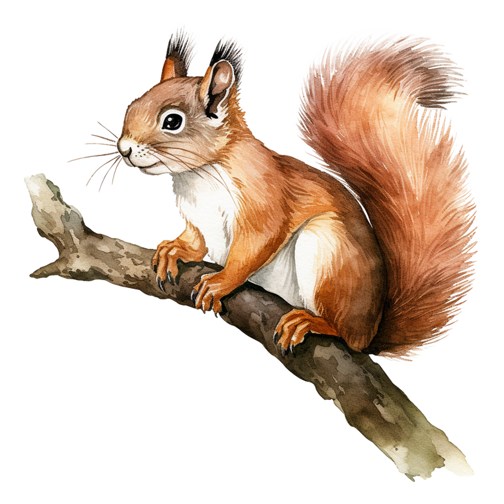 AI generated Squirrel on branch isolated on transparent background png