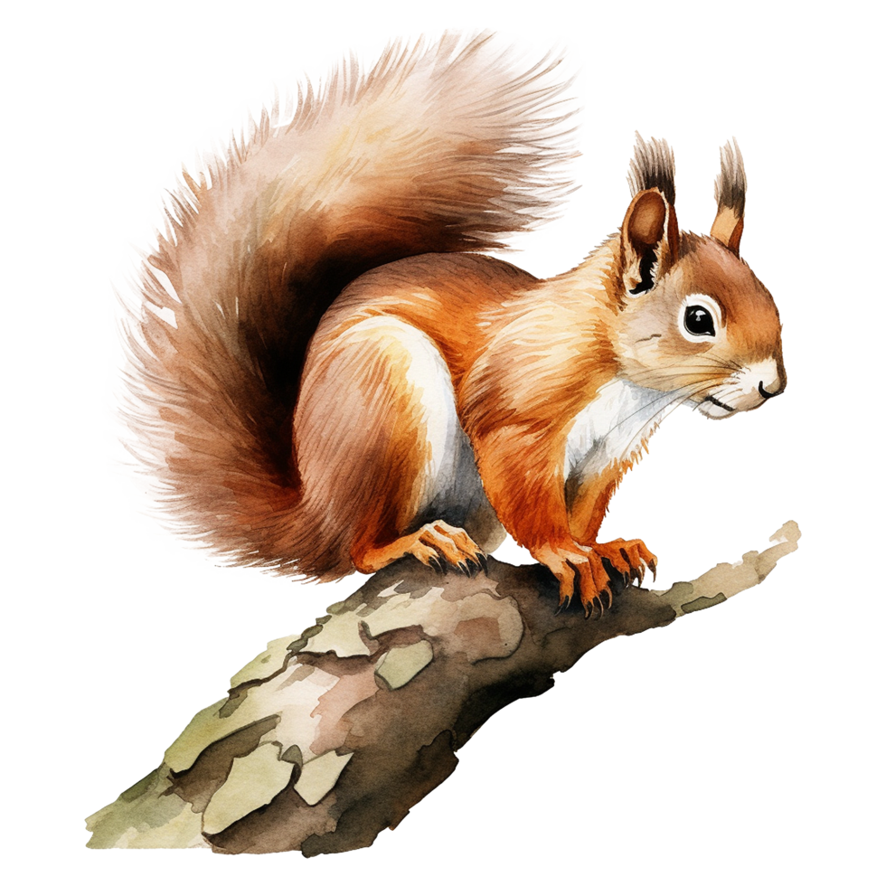 AI generated Squirrel on branch isolated on transparent background png