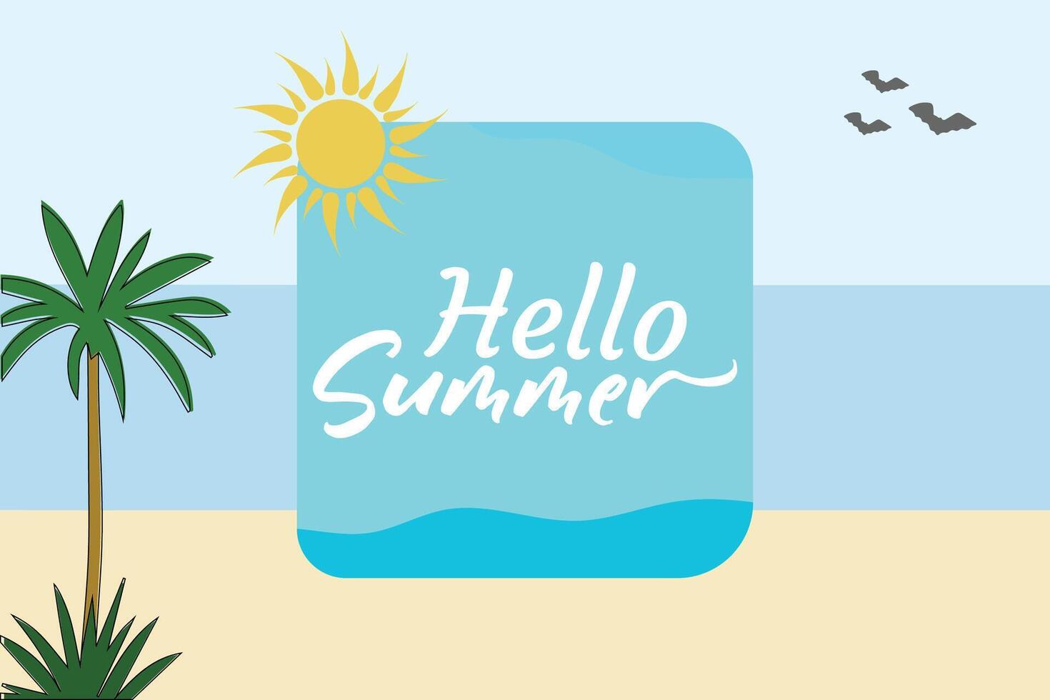 Hello Summer. Summer-time sea beach concept banner background design. Vector illustration