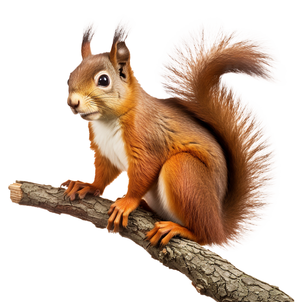 AI generated Squirrel on branch isolated on transparent background png