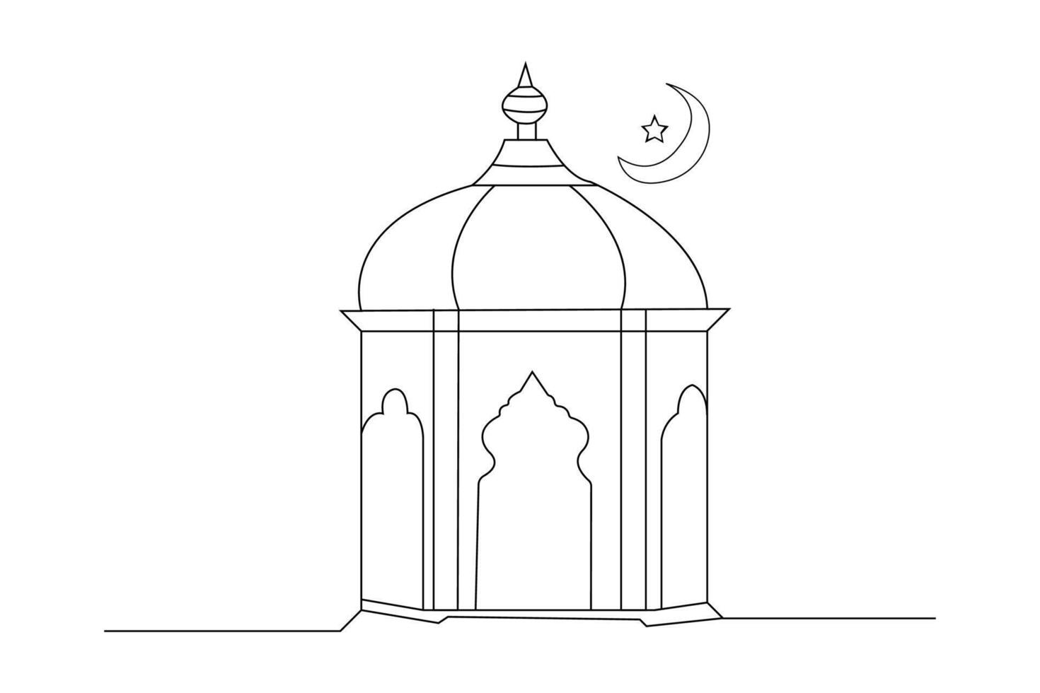 mezquita con Luna continuo contorno vector. islámico línea Arte concepto. vector