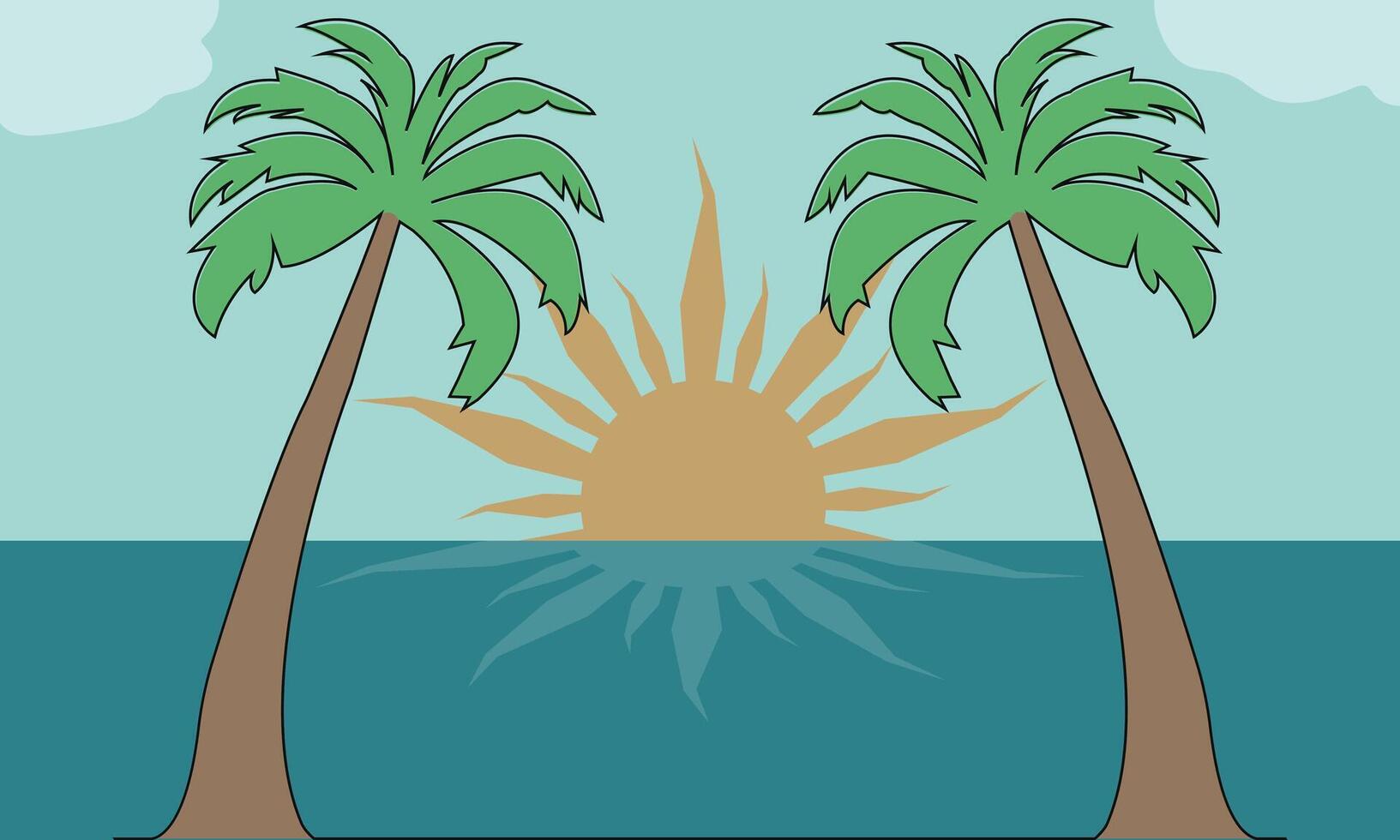 Palm trees with ocean summer landscape vector. Sunset view with ocean background vector