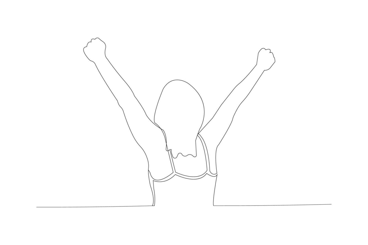 Woman cheering for her success continuous line drawing. Cheering young girl outline. vector