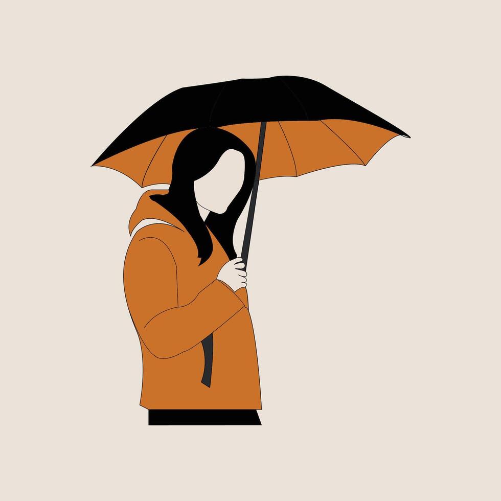 Girl holding an umbrella in the rain on a rainy day. Monsoon season background. vector