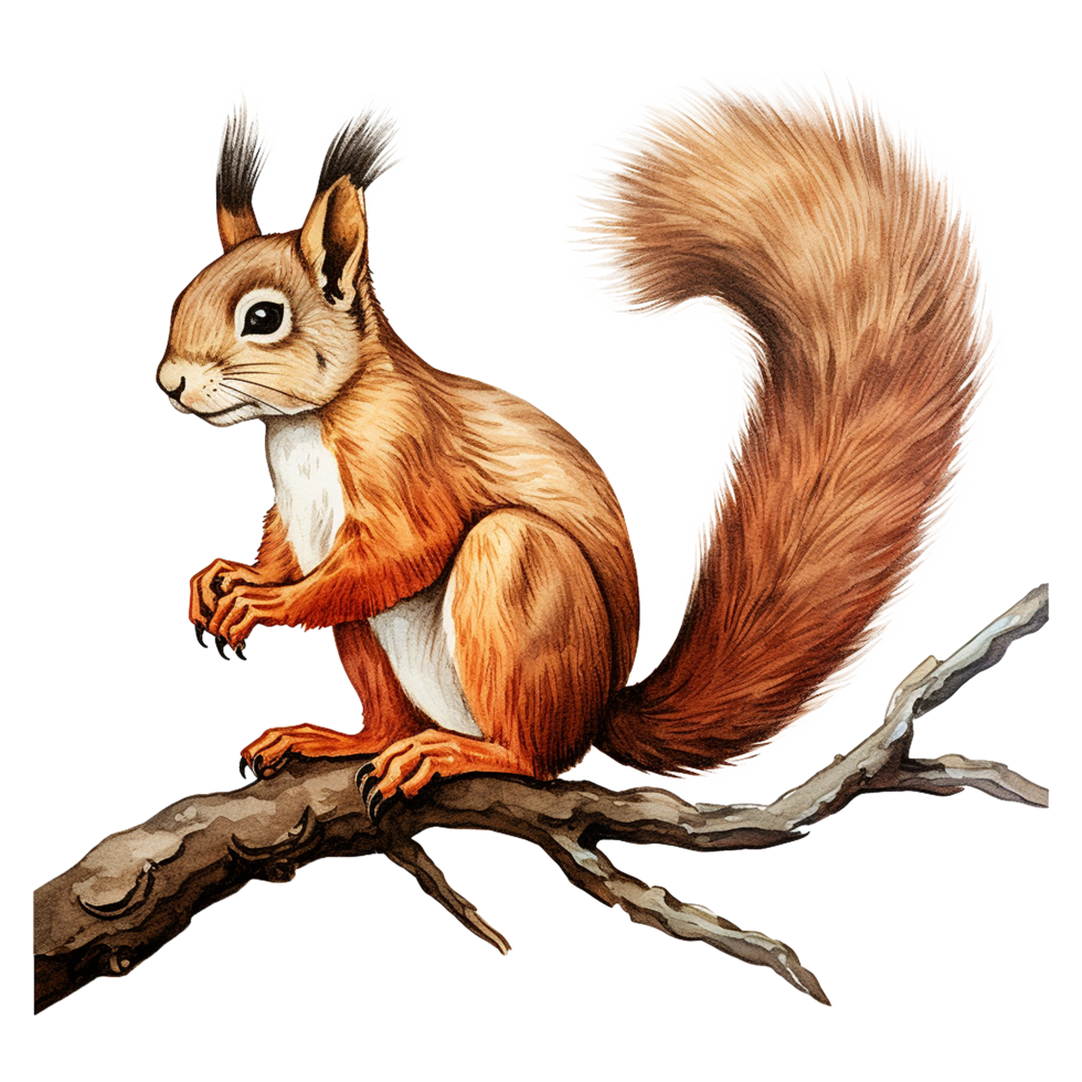 AI generated Squirrel on branch isolated on transparent background png