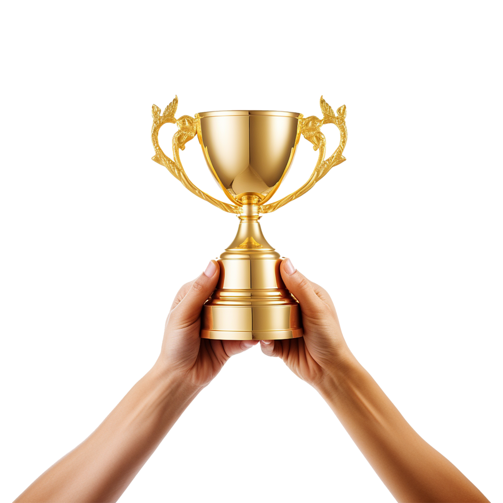 AI generated Hand holding trophy isolated on transparent background png