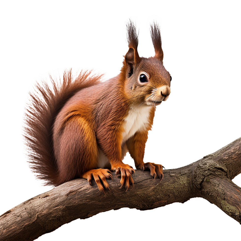 AI generated Squirrel on branch isolated on transparent background png
