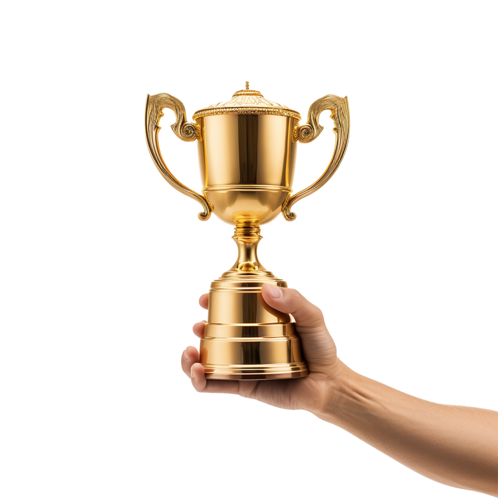 AI generated Hand holding trophy isolated on transparent background png