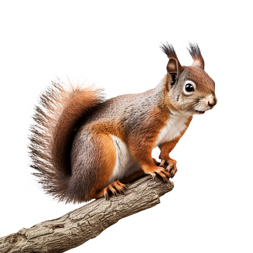 AI generated Squirrel on branch isolated on transparent background png