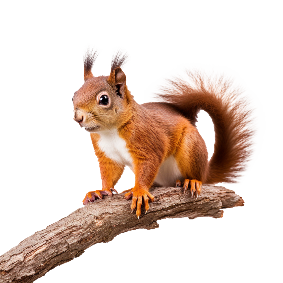 AI generated Squirrel on branch isolated on transparent background png
