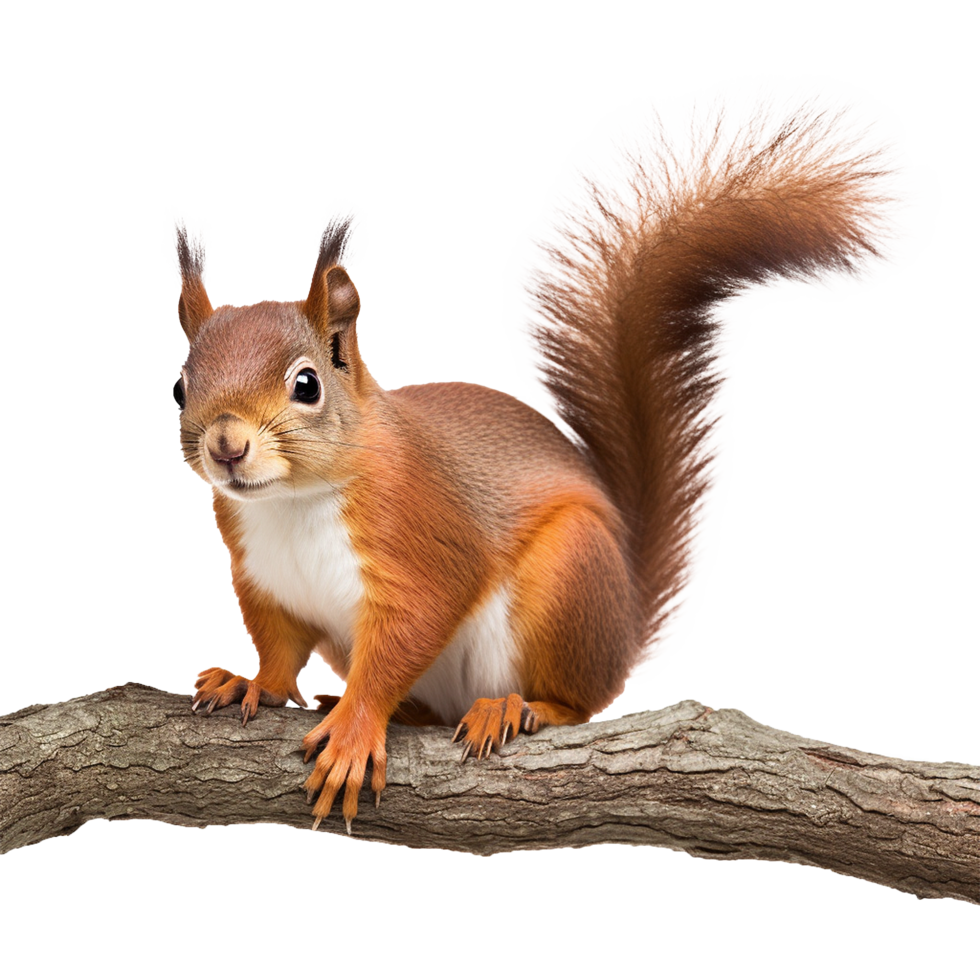 AI generated Squirrel on branch isolated on transparent background png