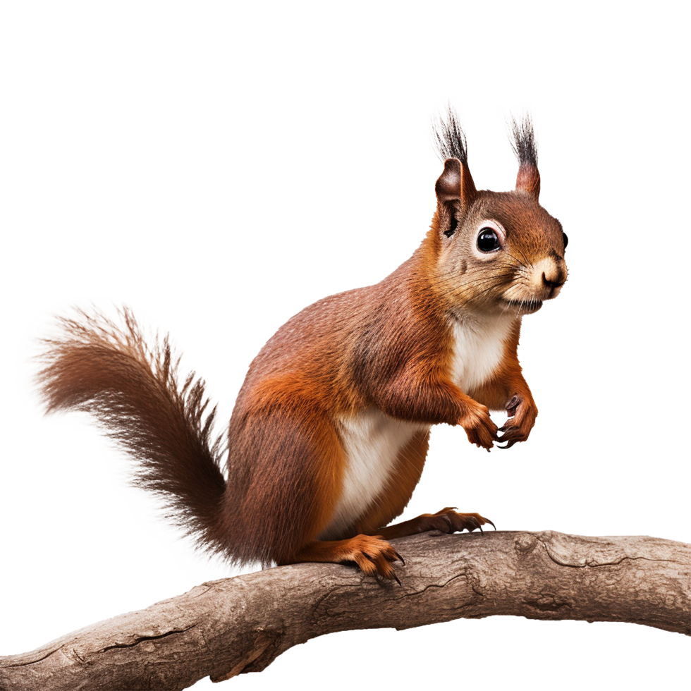 AI generated Squirrel on branch isolated on transparent background png