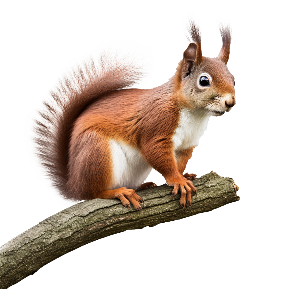 AI generated Squirrel on branch isolated on transparent background png