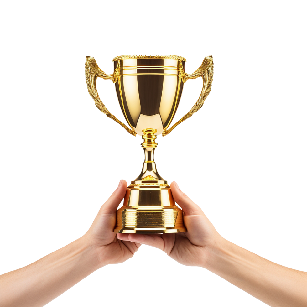 AI generated Hand holding trophy isolated on transparent background png