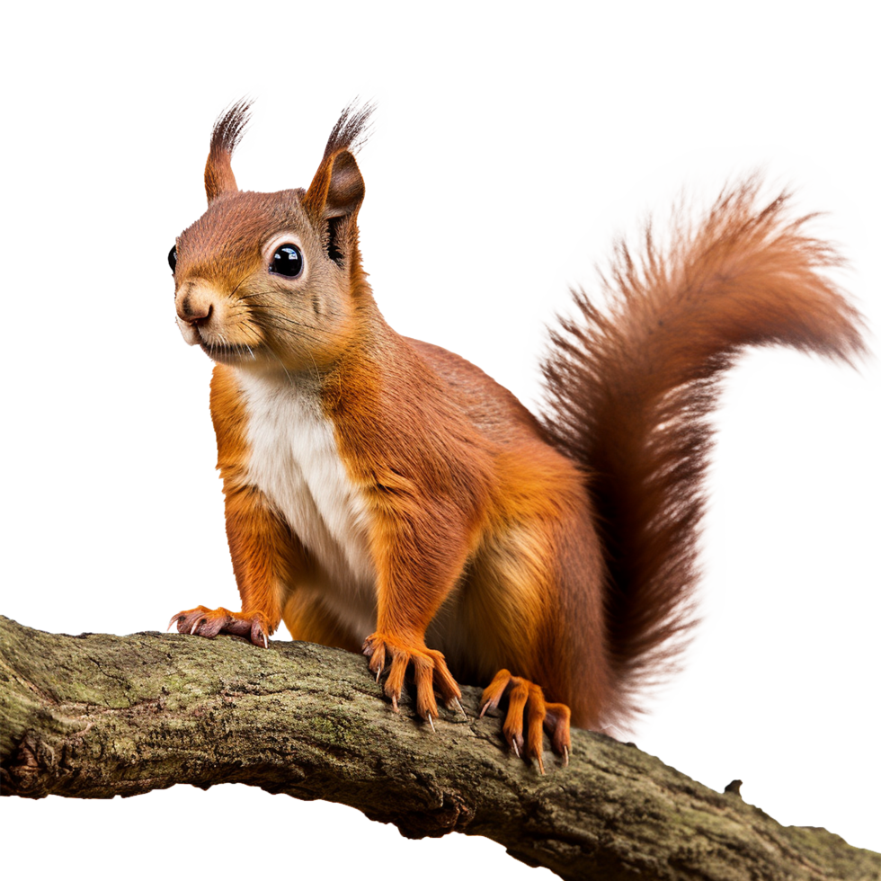 AI generated Squirrel on branch isolated on transparent background png