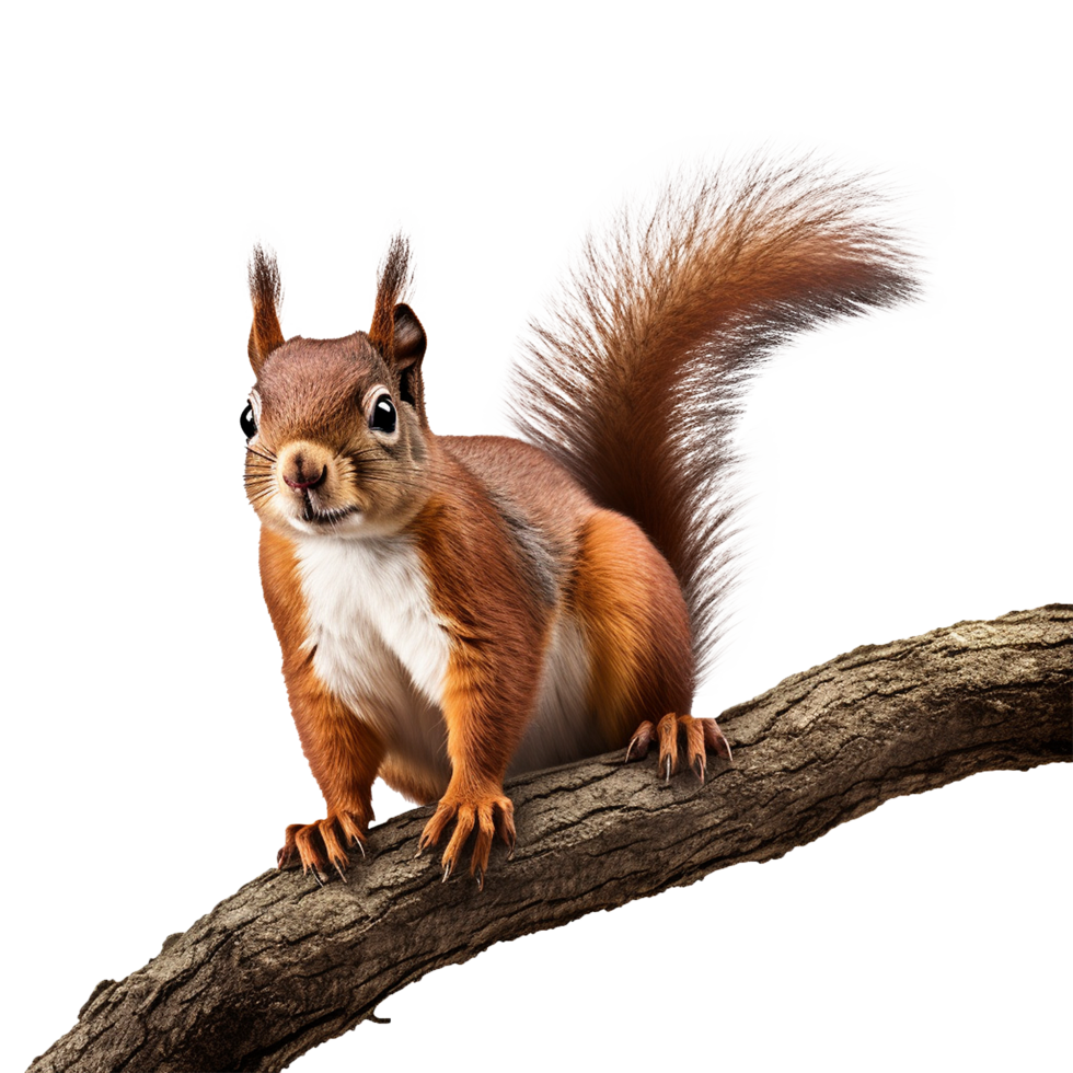 AI generated Squirrel on branch isolated on transparent background png