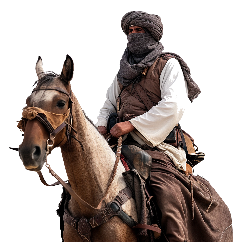 AI generated Islamic soldier horse rider isolated on transparent background png