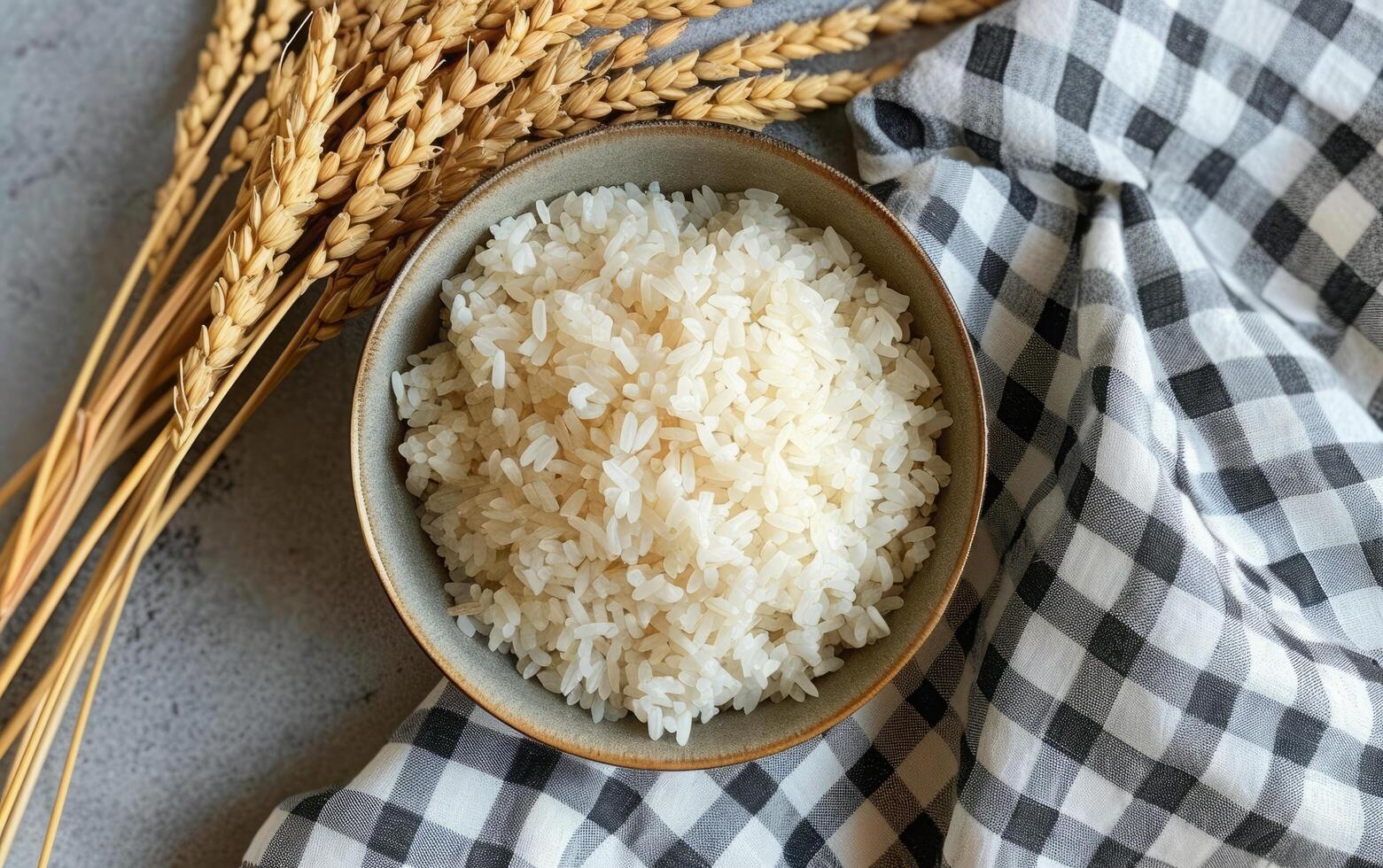 AI generated An Overflowing Ceramic Dish Packed with Raw White Grains photo