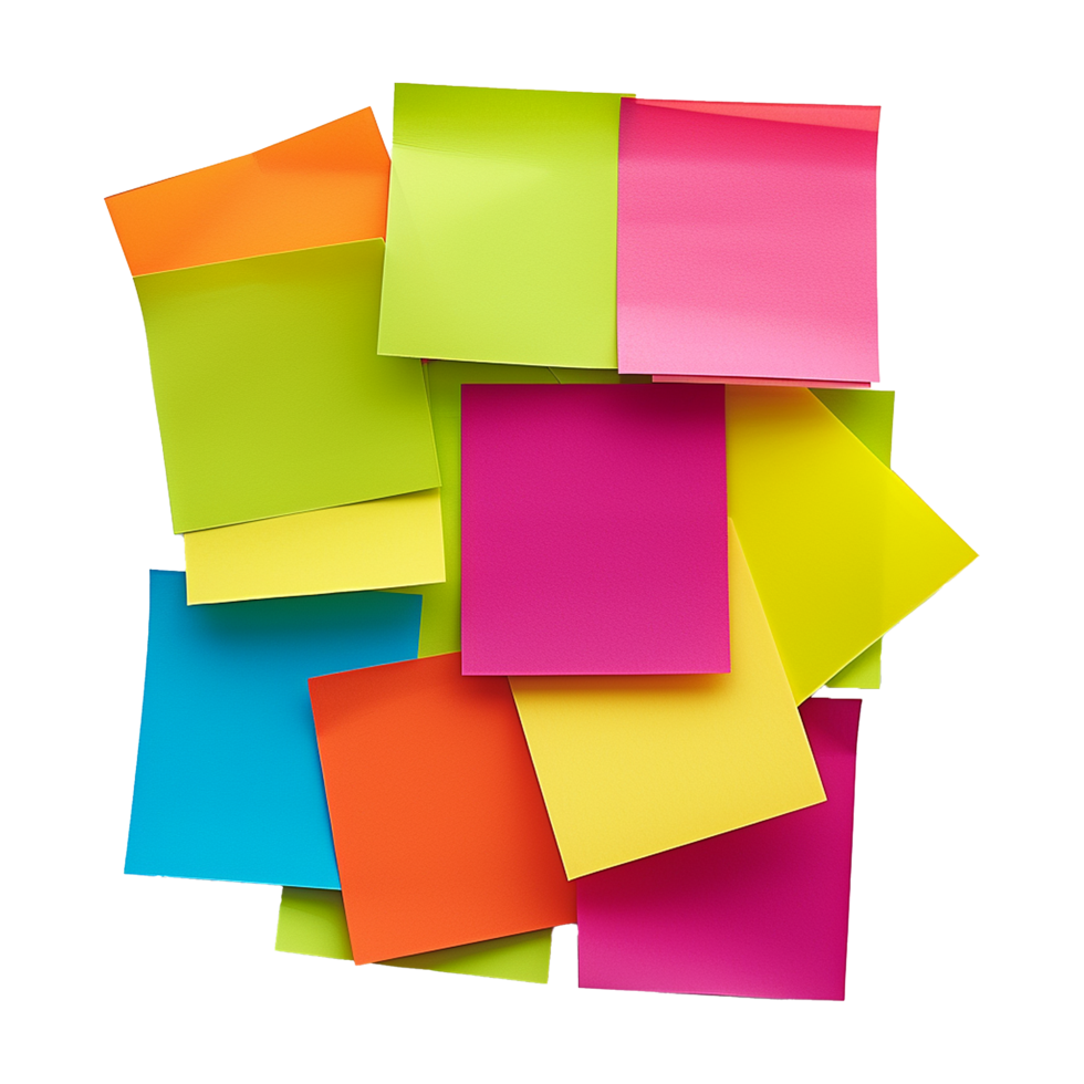 AI generated Empty colored paper sheets for notes hanging isolated on transparent background png