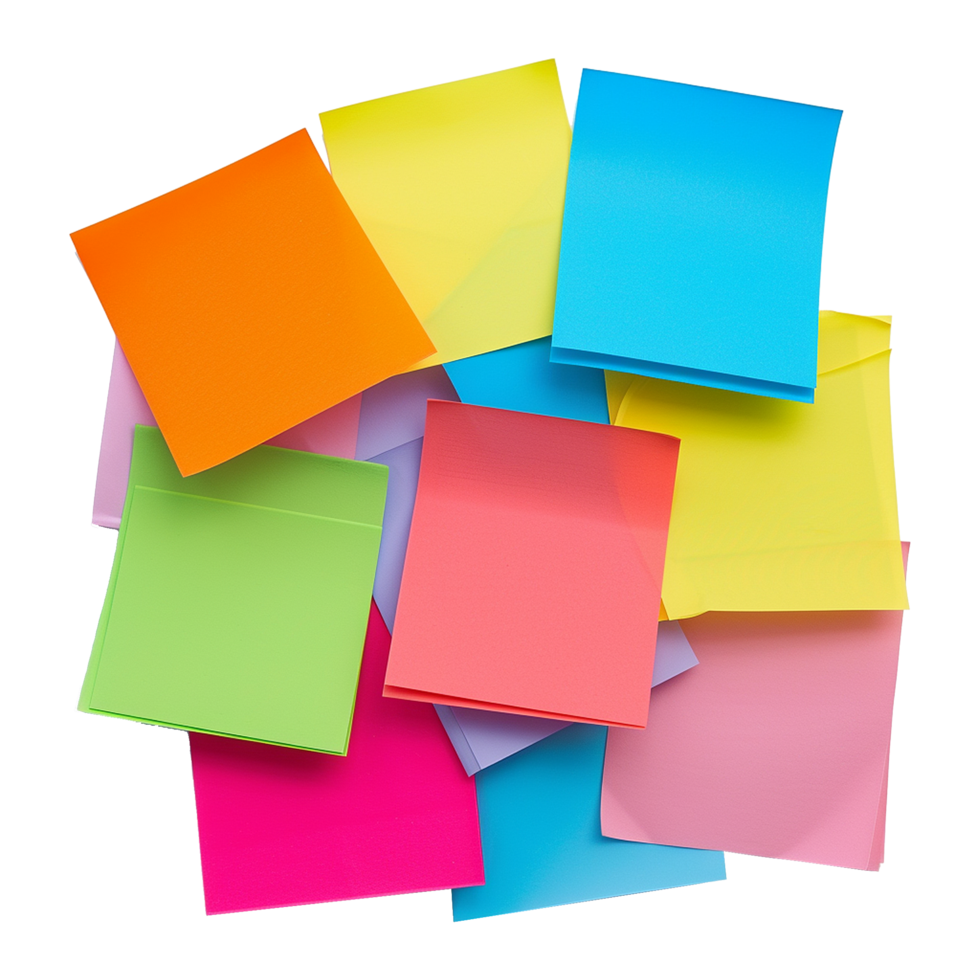 AI generated Empty colored paper sheets for notes hanging isolated on transparent background png