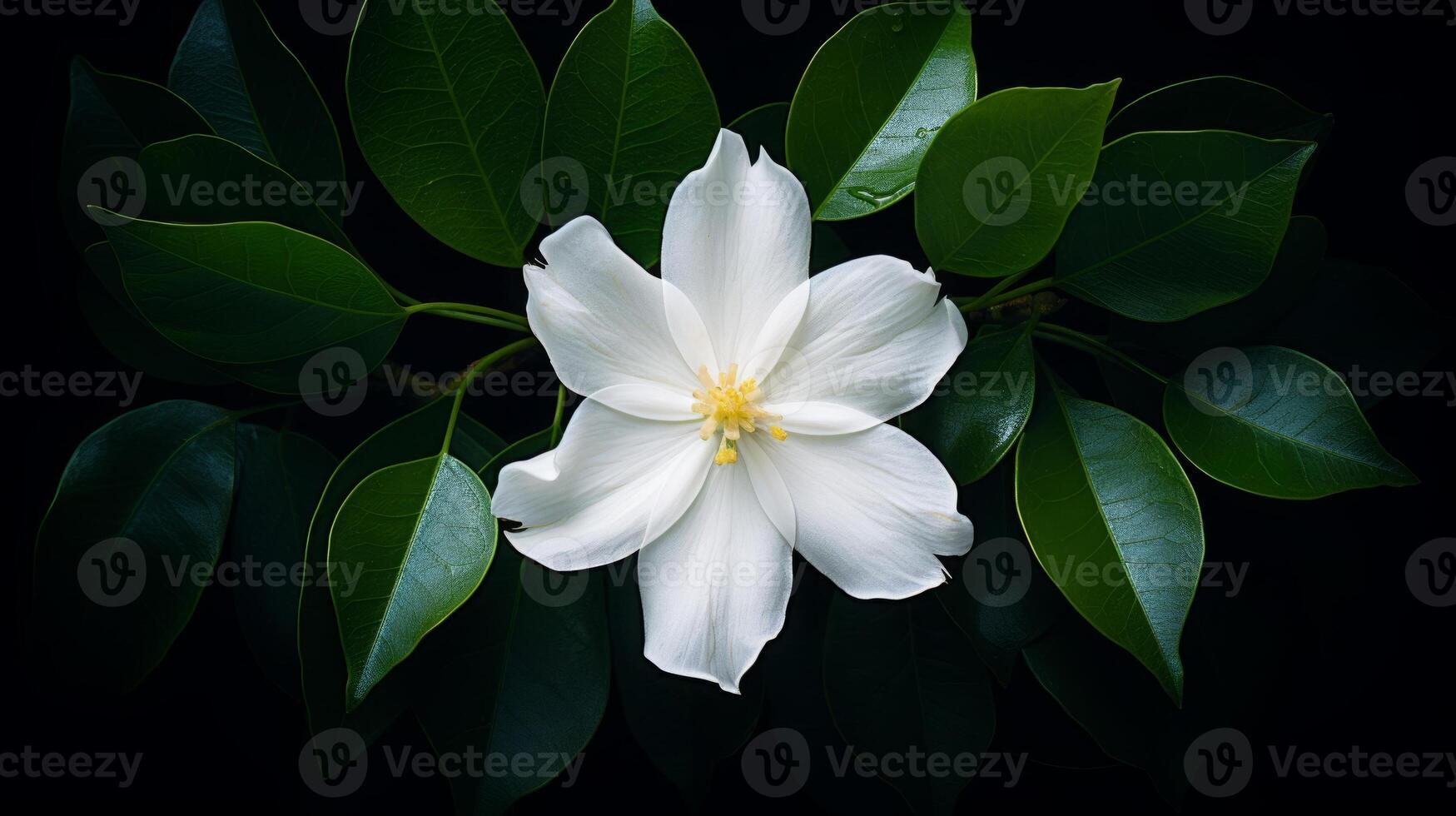 AI generated White Tiare Flower with Raindrops on Petals photo
