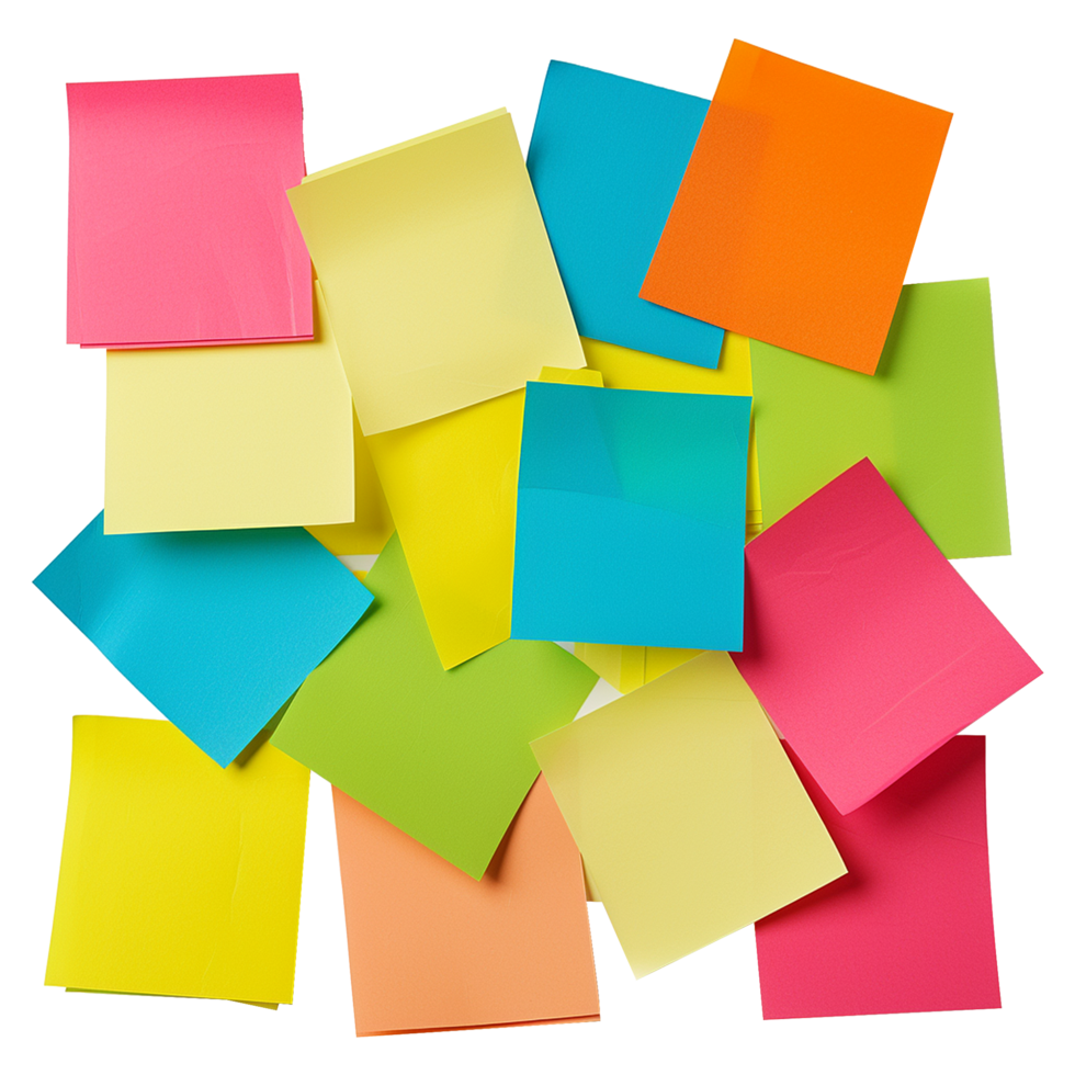 AI generated Empty colored paper sheets for notes hanging isolated on transparent background png