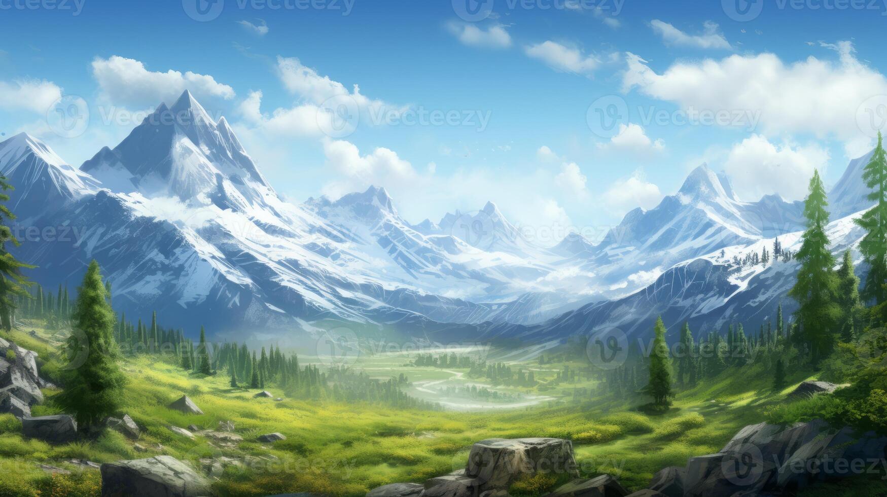 AI generated Breathtaking Mountain Landscape Under Clear Sky photo