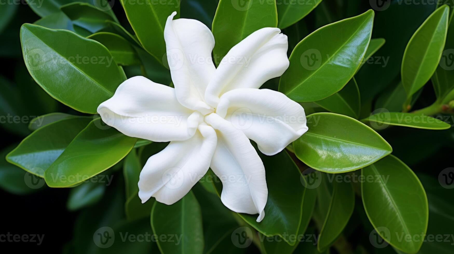 AI generated White Tiare Flower with Raindrops on Petals photo