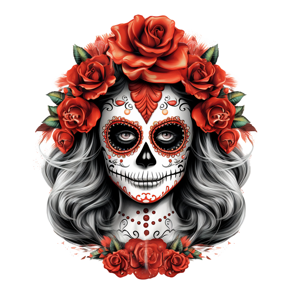 AI generated La calavera catrina face shot png isolated on transparent background