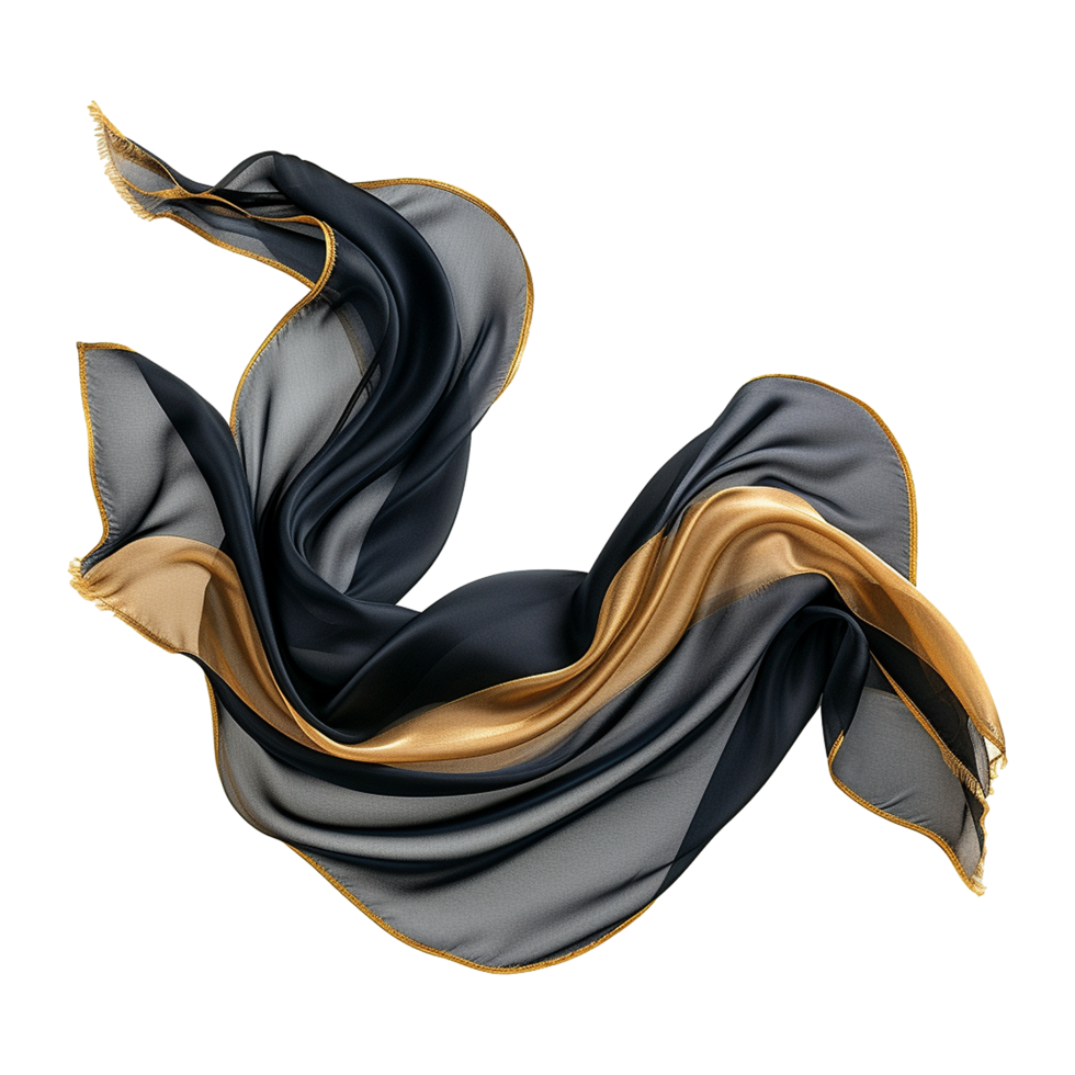 AI generated Black and golden silk flying isolated on transparent background png